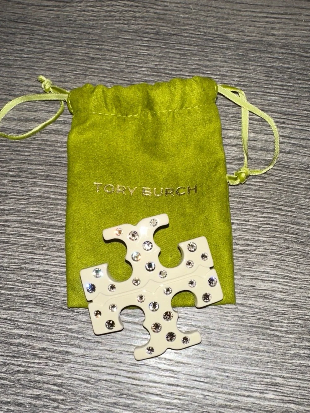 Tory Burch Double T Cream & Rhinestone Hair Clip